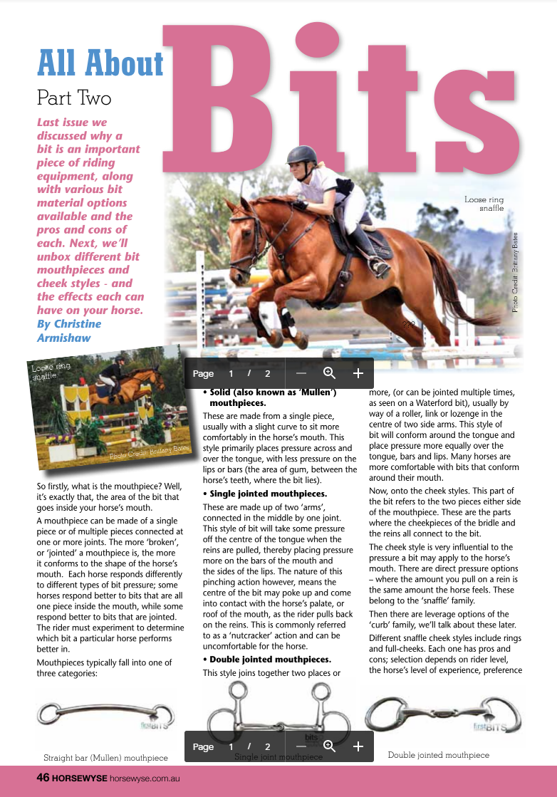 All About Bits - Part 2 by Christine Armishaw in Horsewyse Magazine Spring 2019